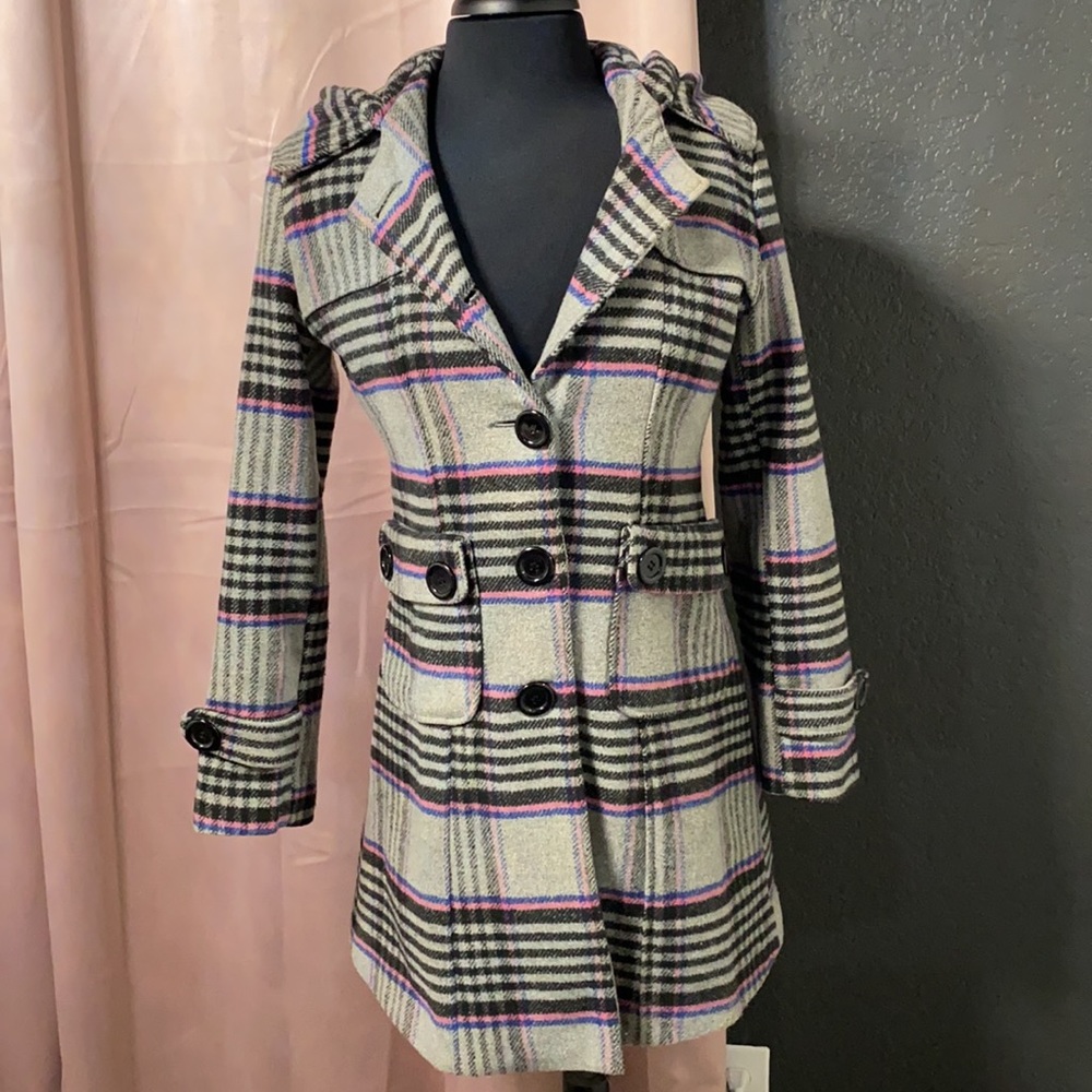 Wool jacket pea coat hooded trench coat